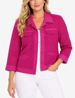 Chico's~Woman Size 1 (US M)~ Pink 5 Buttons Front Blazer Shirt Lined, 3/4 Sleeve